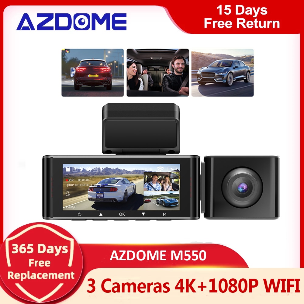 AZDOME 자동차 DVR M550-3CH 4K 대시 캠 3 카메라 1080 후면 캠 녹화 GPS 나이트 비전 와이파이 주차 모니터